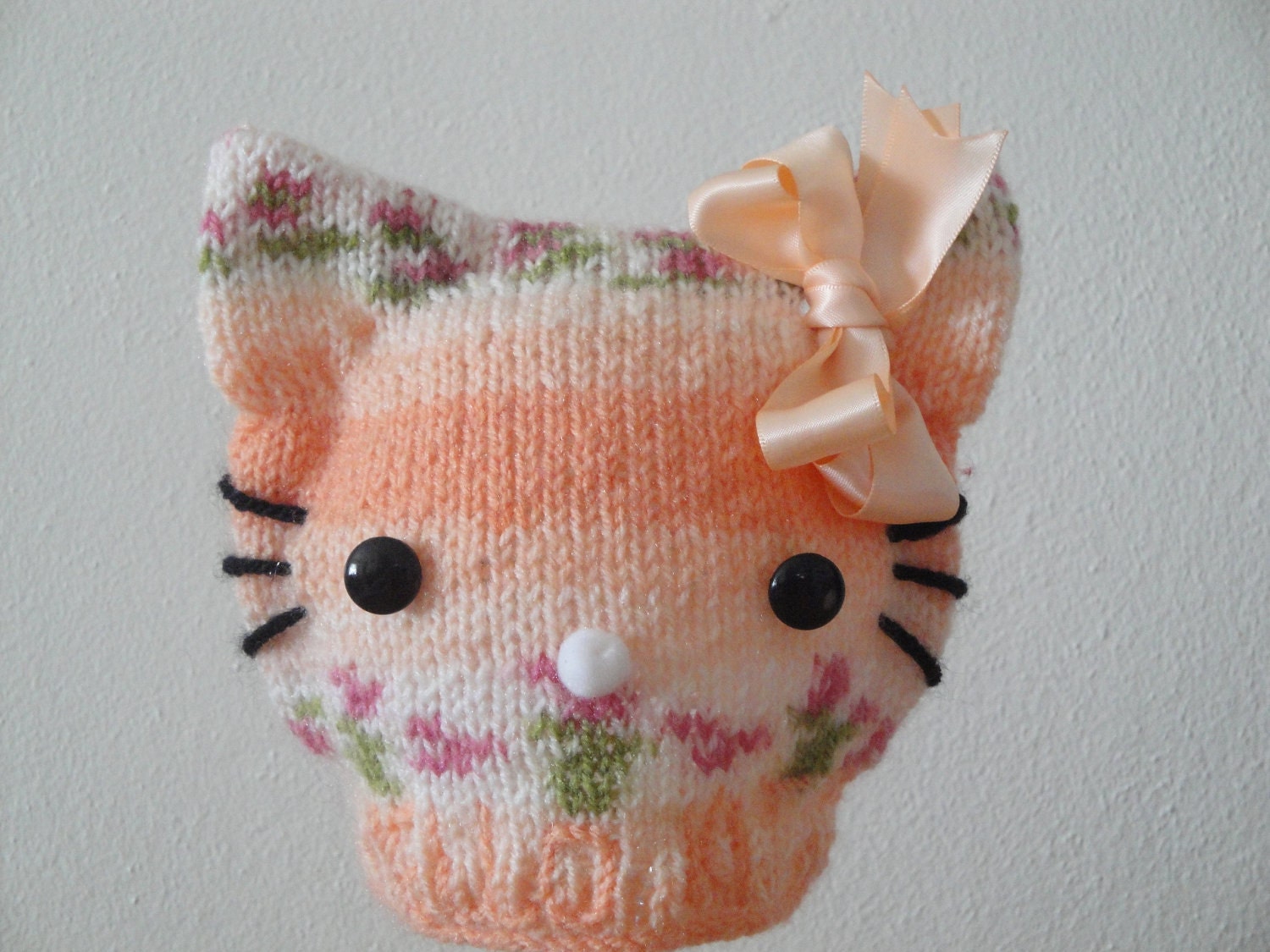 Hello Kitty baby hat - perfect newborn photo prop and Halloween costume and every day use.