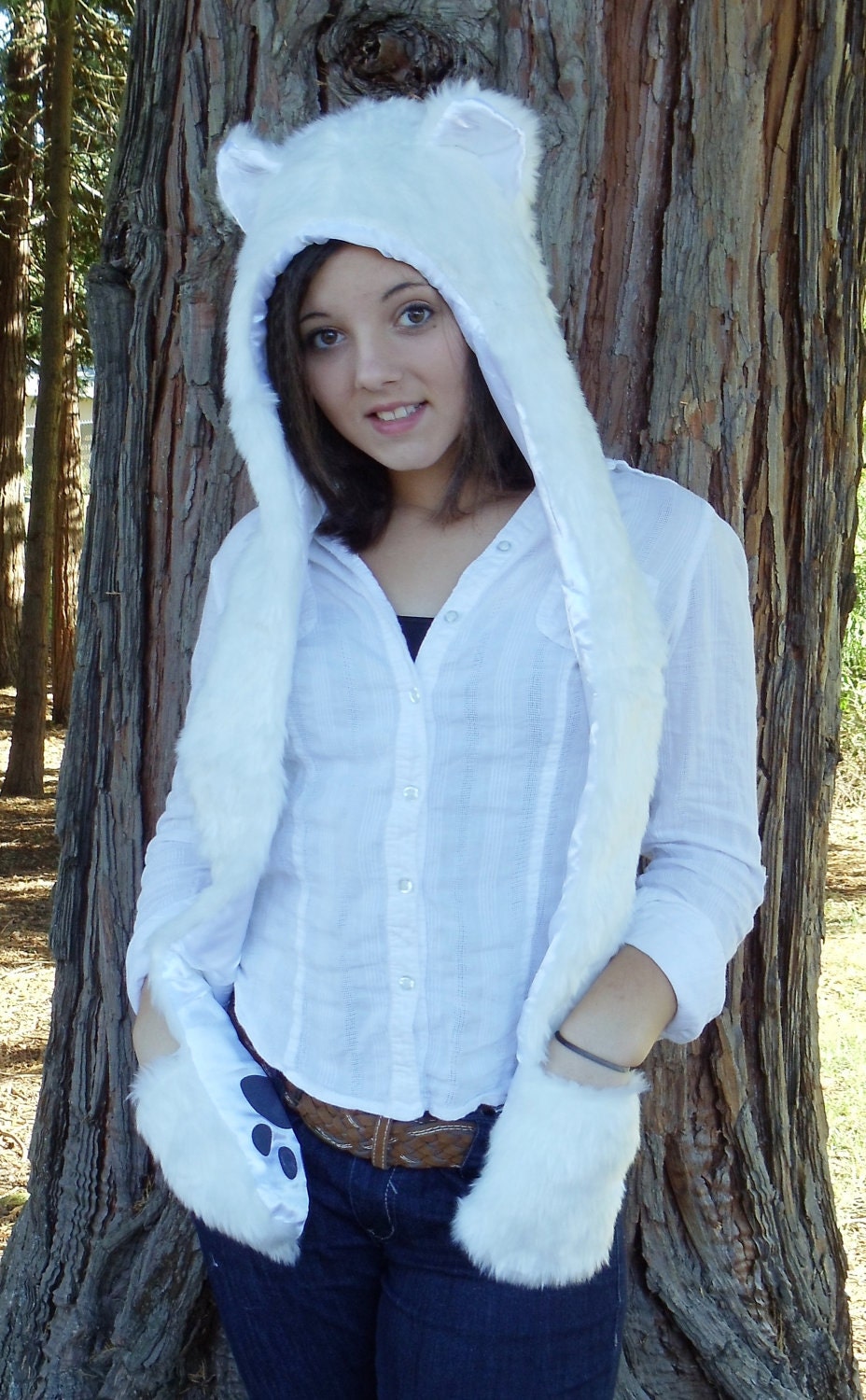POLAR BEAR Animal Hood Hat Faux Fur