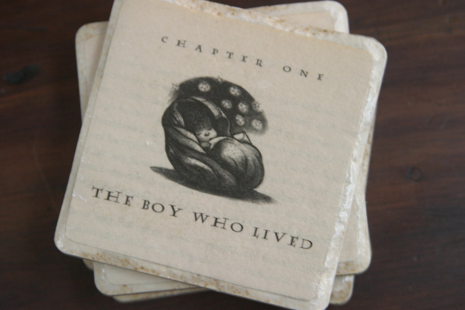 Stone Drink Tile Coaster Harry Potter Book Page Pictures Upcycled