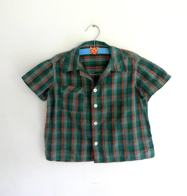 Boys Vintage Shirt, Plaid Button Shirt 1950s - JuliasChildVintage