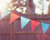 Fine Art Photography - retro garland bunting banner red blue 8x10 original photo print wall art golden sun