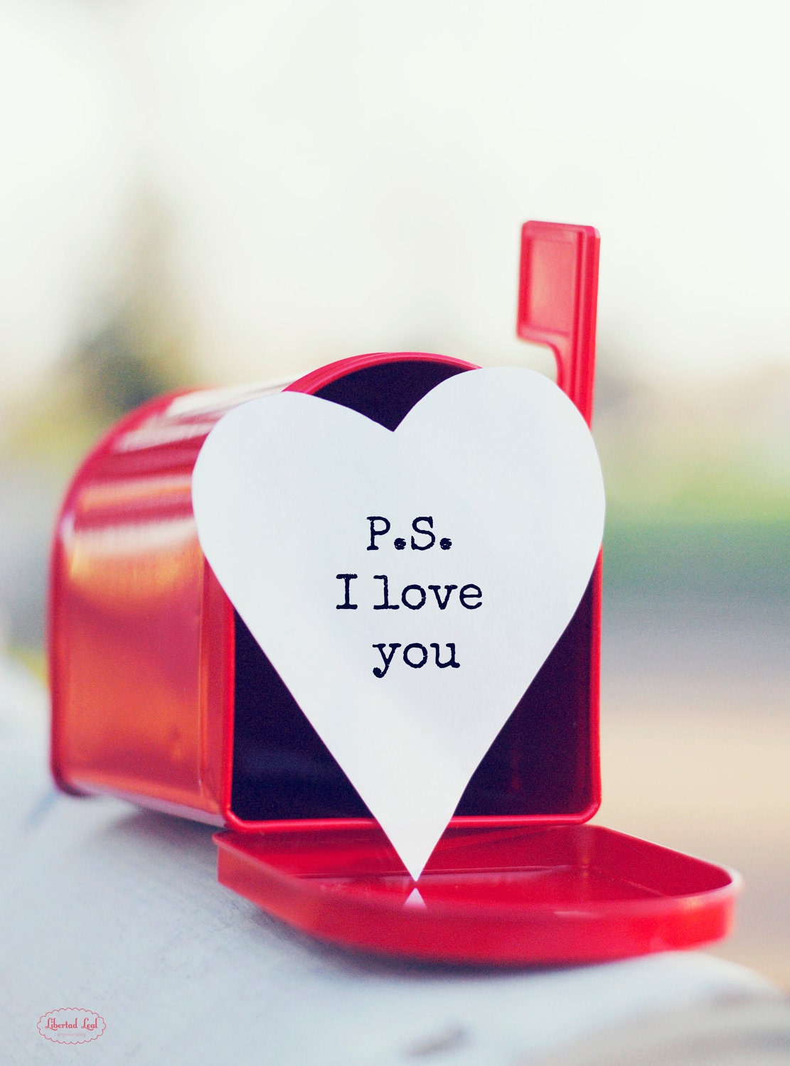 Fine Art Photography - red love heart valentines day photo print mailbox P.S I love you 8x10  wall art - libertadleal