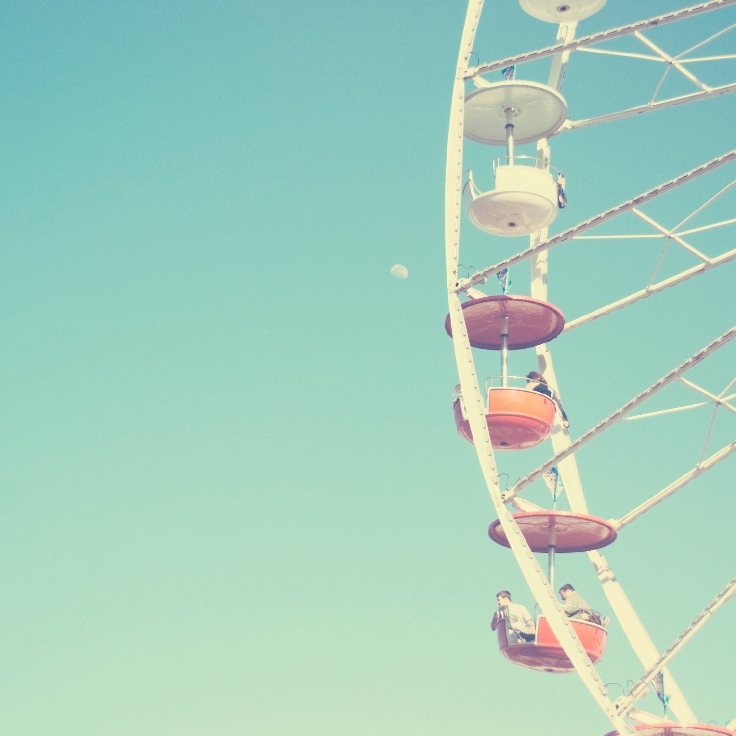 Fine Art Photography -  retro fair carnival vintage ferris wheel moon ride teal blue sky 8x8 photo print