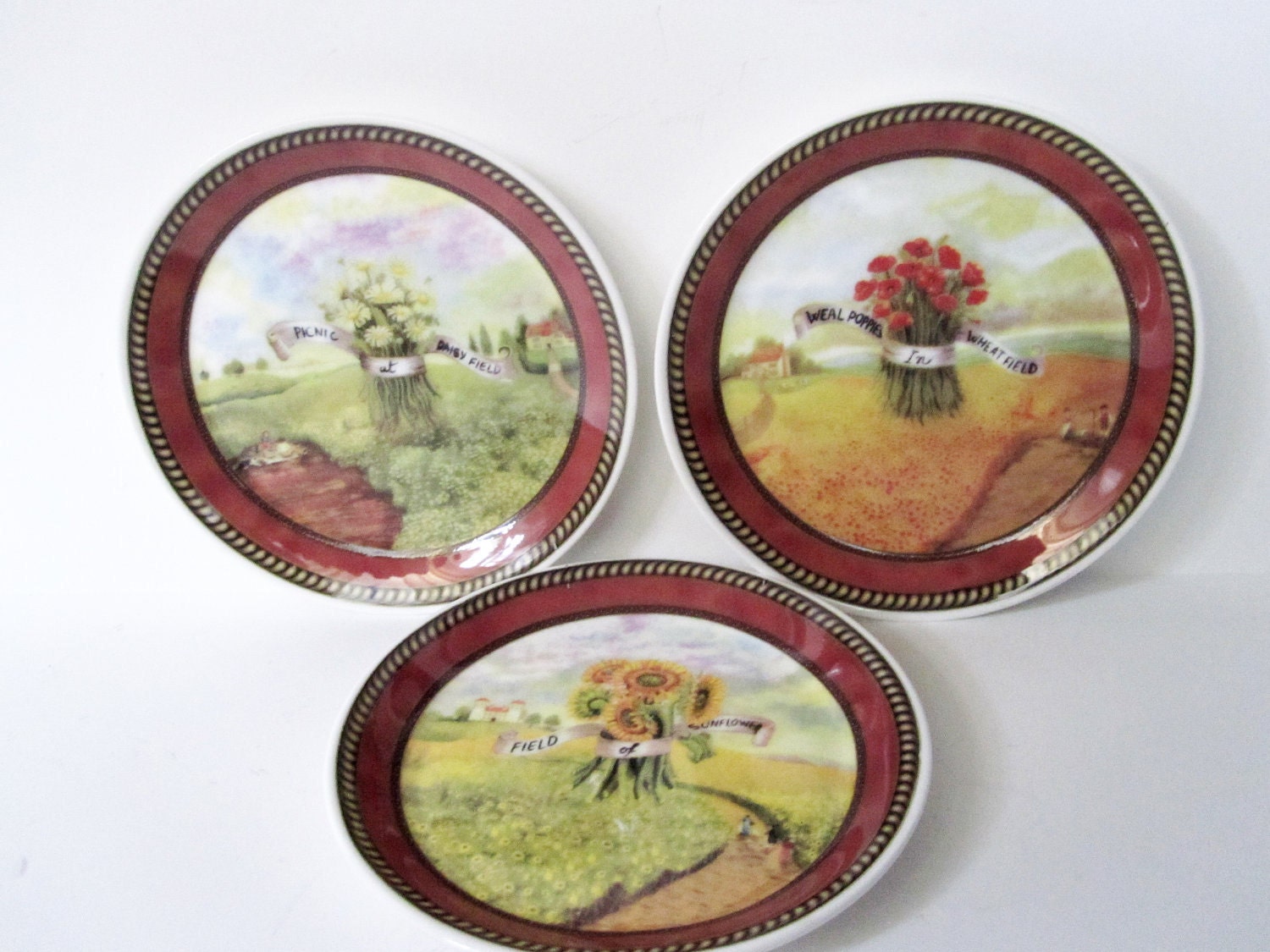 Royal Dale Plates with Flowers -- Vintage Set of Three -- Daisies, Poppies, Sunflowers
