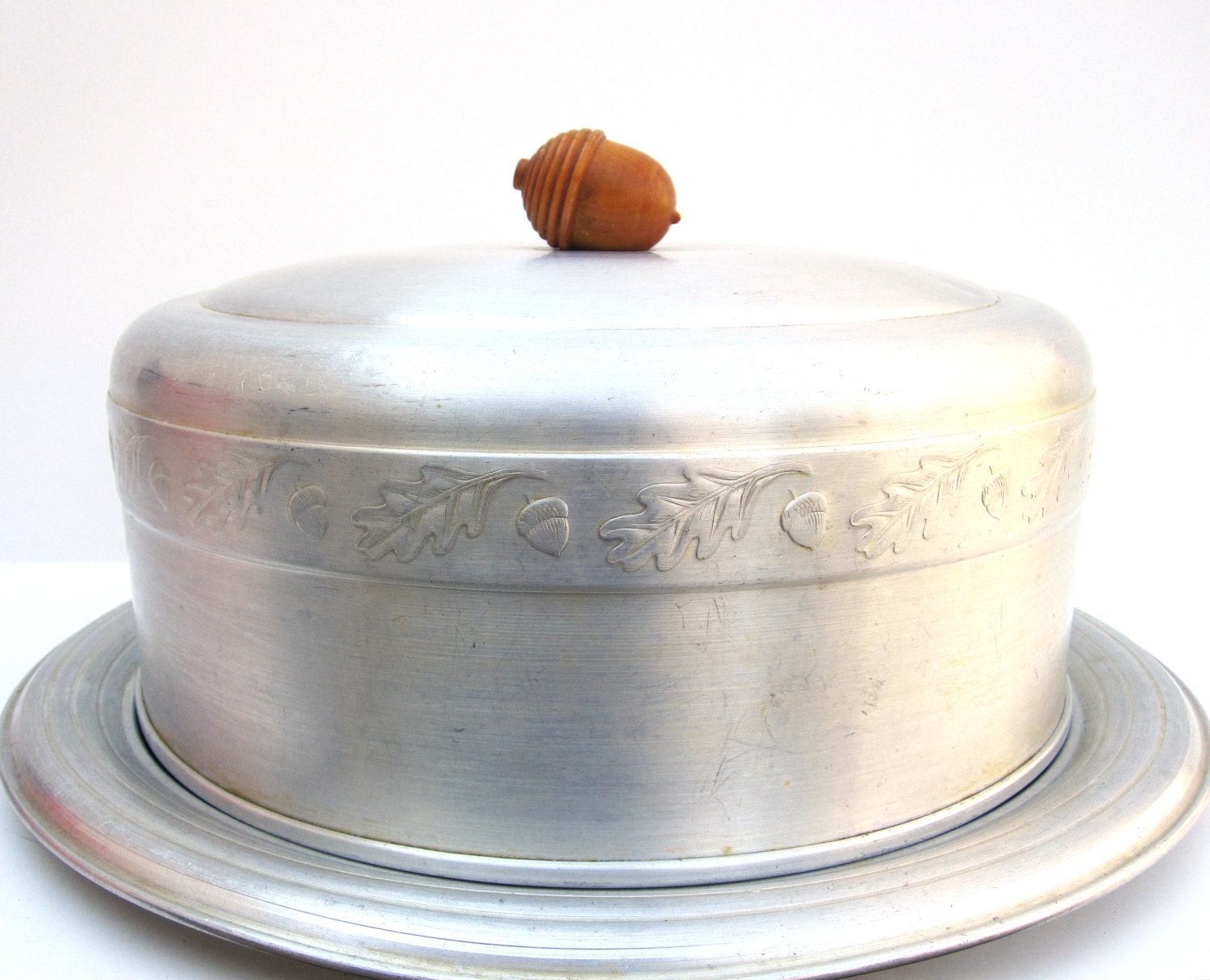 Acorn Cake Plate Server by West Bend Aluminum, Silver, Home or Kitchen Decor