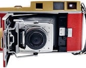Red and Gold Polaroid 110B 4x5 Format Camera, Custom Made By Alpenhause Kamera Werke