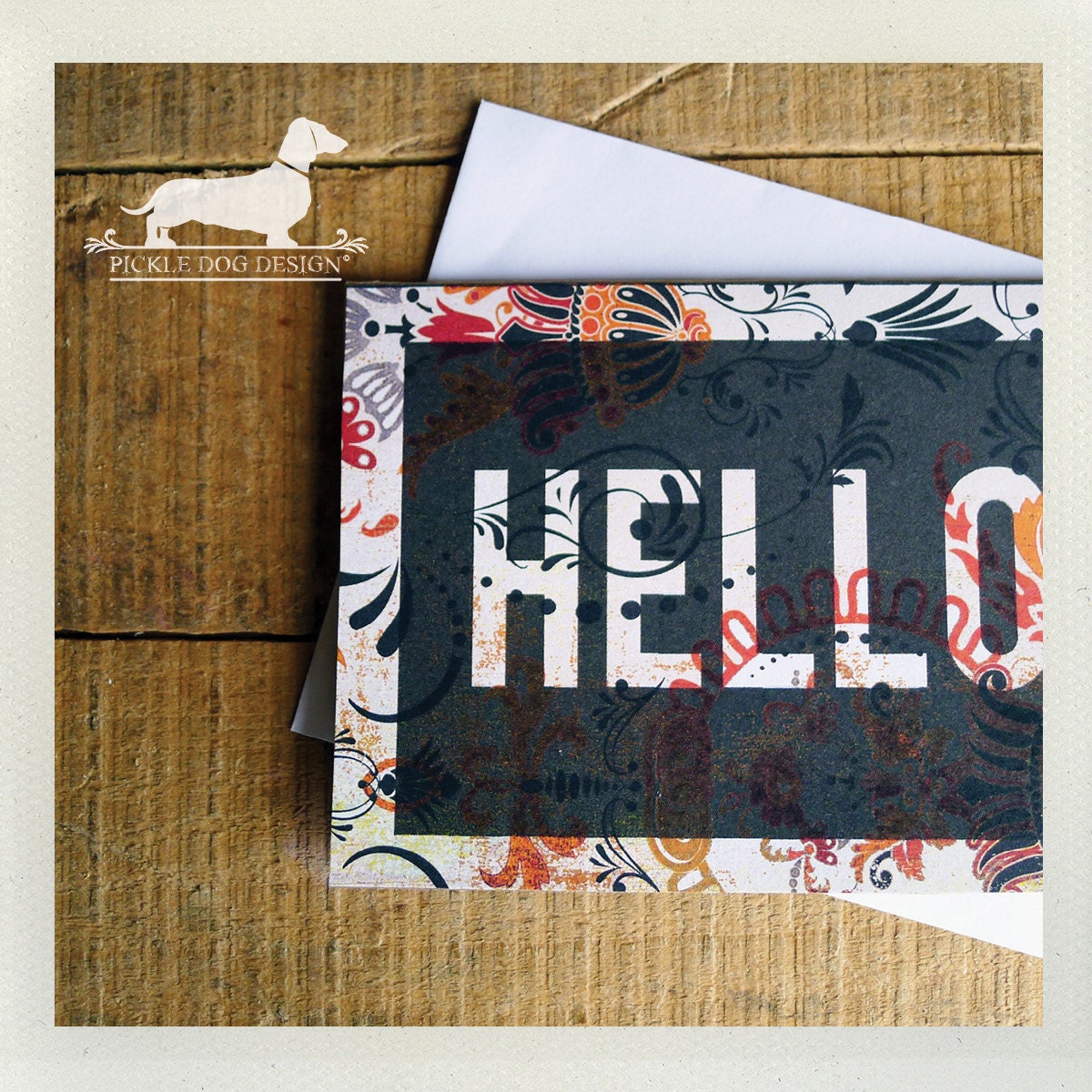 Hello. Note Cards (Set of 5) -- (Simple, Vintage-Style, Typography, Flowers, Orange, Gray, Gift Under 10, Bold, Modern, Spring)