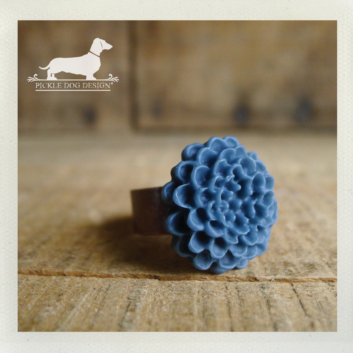 Blueberry Drop. Adjustable Ring -- (Vintage-Style, Navy Blue, Flower, Dahlia, Feminine, Gift for Her Under 10)