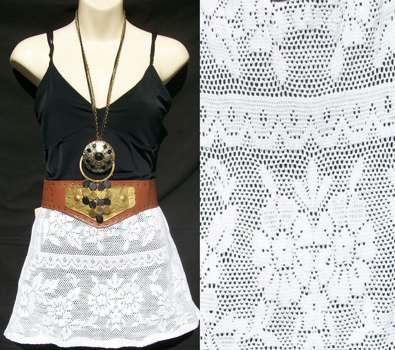 floral Lace mini SKIRT handmade from VINTAGE crochet ONEOFF hippie