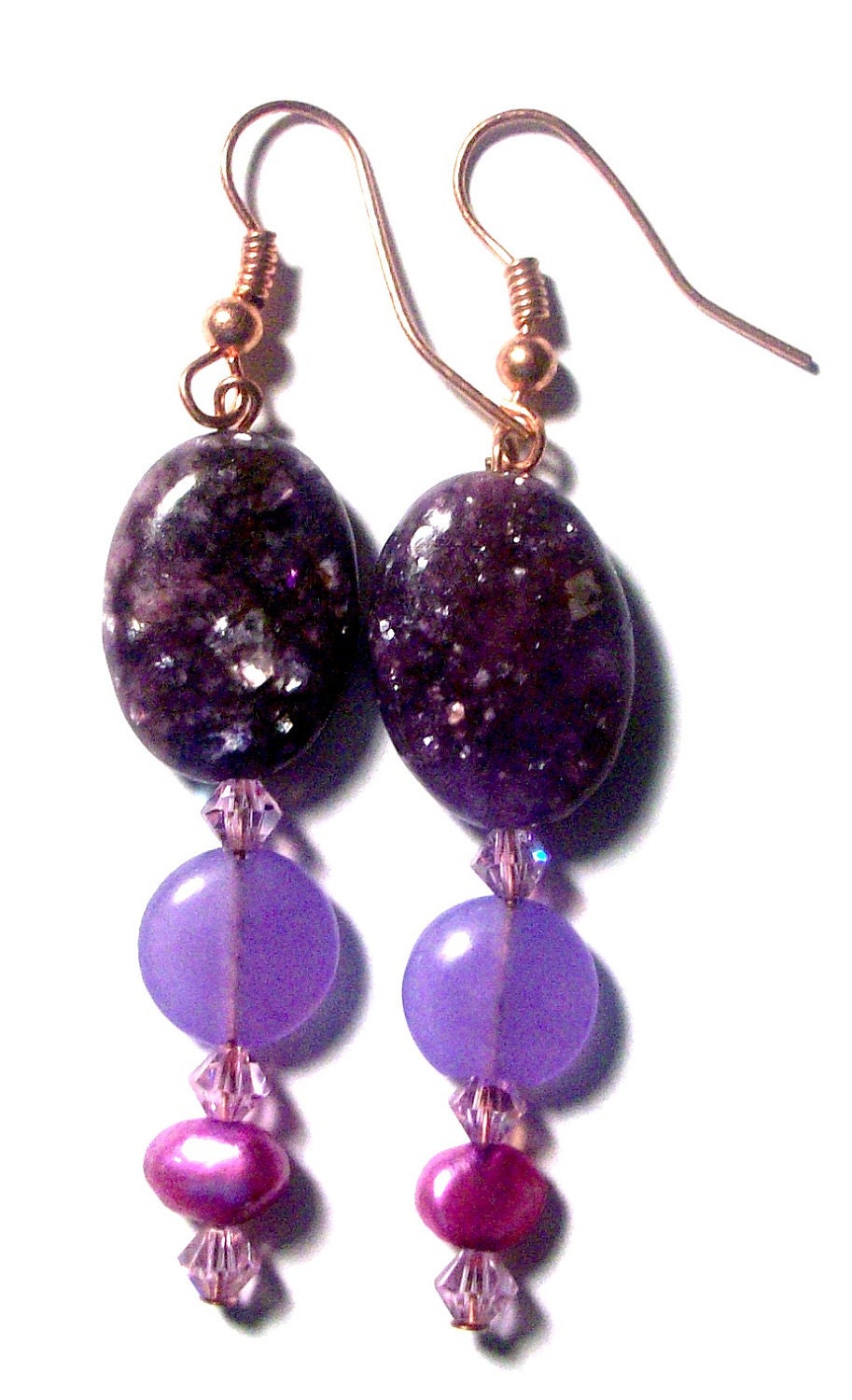 Women's  Earrings: "I Am Whole" Purple Labradorite, Purple Jade and Purple Fresh Water Pearl, Purple Swarovski Crystals