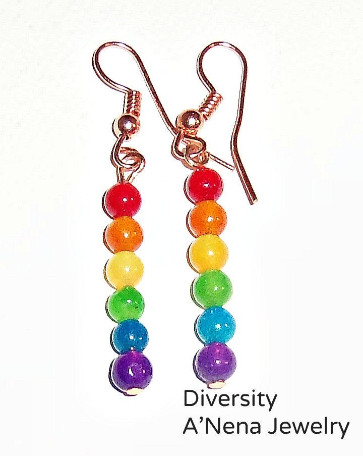 Rainbow Earrings  Dangling Rainbow Quartzite & Copper Fishhook Wire  By A'Nena Jewelry