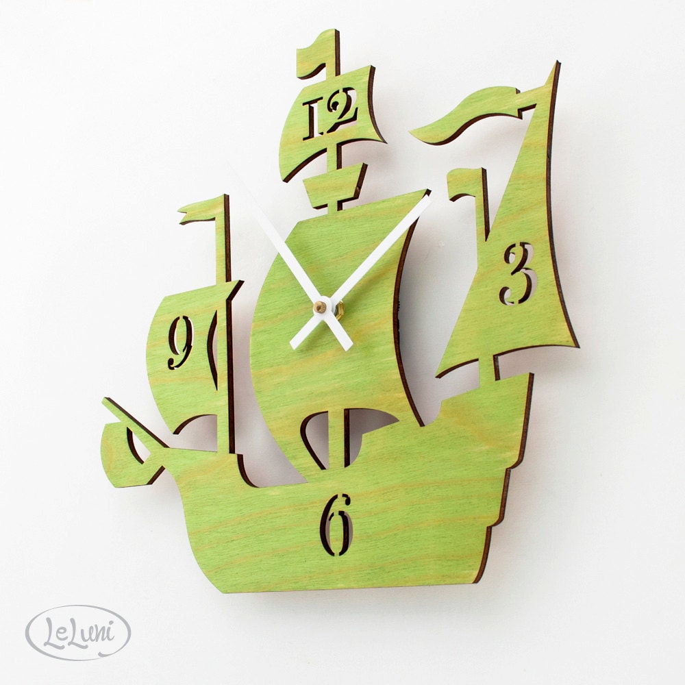 The "Dread Pirate Roberts" in Lime Green, a designer wall mounted clock from LeLuni - LeLuni