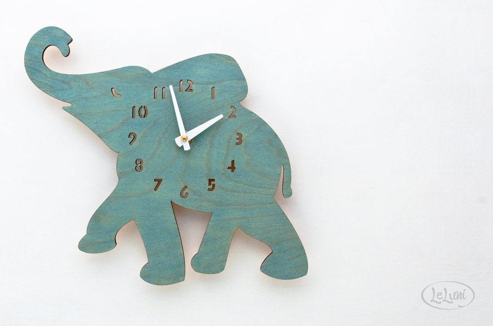 The "Baby Turquoise / Teal Elephant" designer wall mounted clock from LeLuni