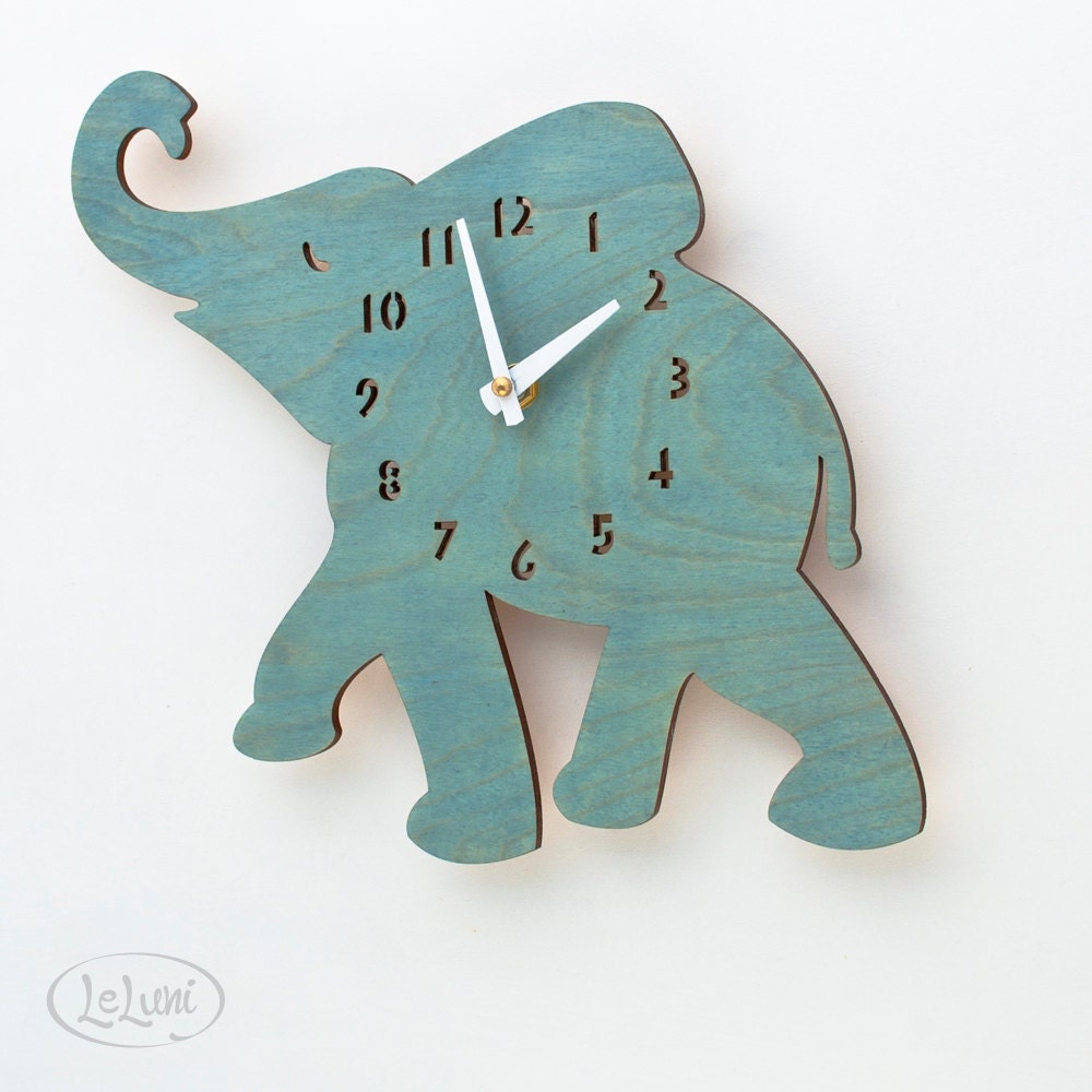 The "Baby Turquoise / Teal Elephant" designer wall mounted clock from LeLuni