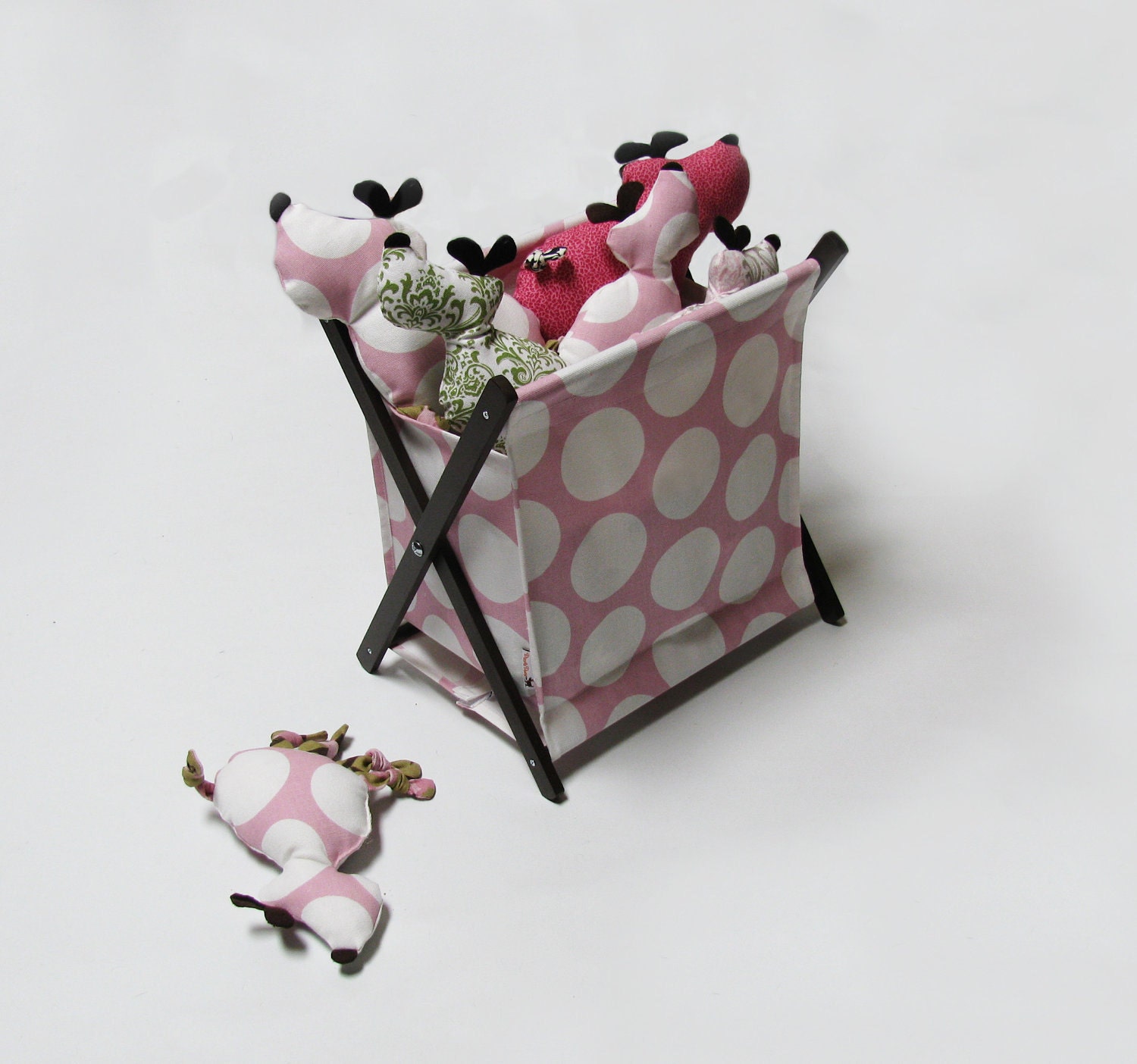 Pink & White Polka Dot Pet Toy Hamper with Frame