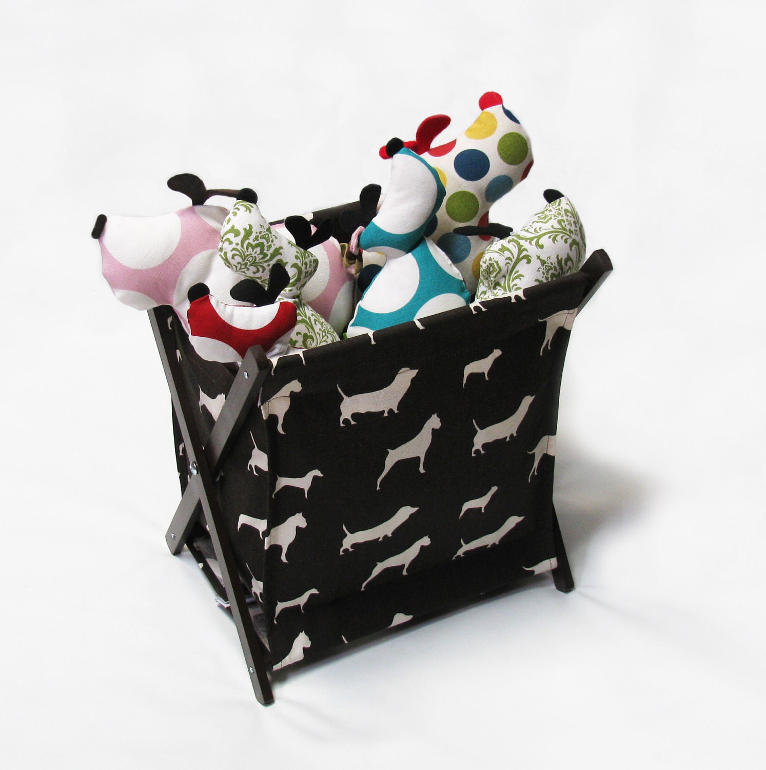 Brown & Cream Dog Silhouette Print Pet Toy Hamper with espresso frame
