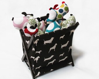 Brown & Cream Dog Silhouette Print Pet Toy Hamper with espresso frame