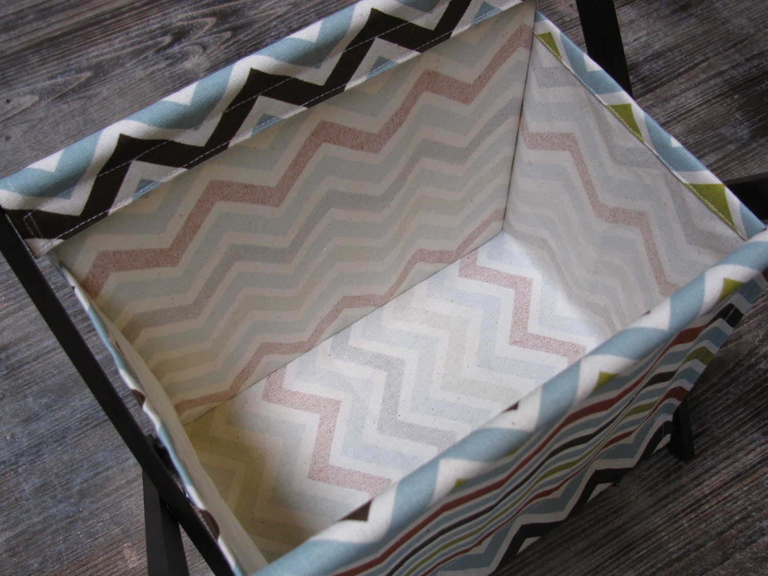 Aqua, Orange, Brown, & Lime Chevron Stripe Pet Toy Hamper with frame
