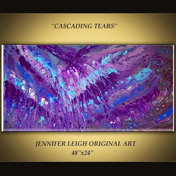 CASCADING TEARS...... Original Large Abstract Painting Modern Contemporary Canvas Art Purple Violet Black Oil by J.LEIGH