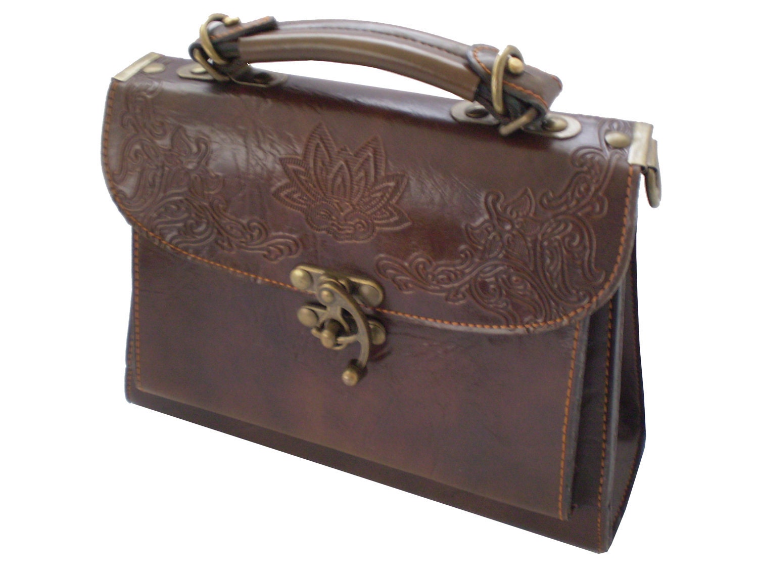 HALF PRICE SALE - Dark Brown Leather 1970's Satchel Bag