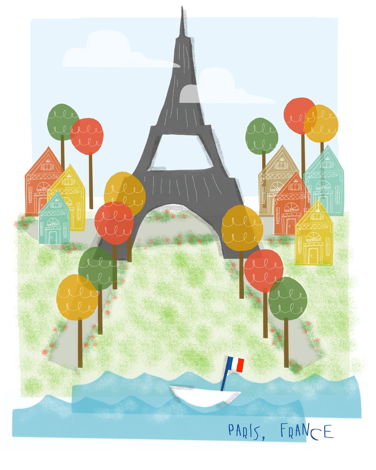 Paris France art print - 8x10 - Eiffel Tower Paris city poster illustration wall decor