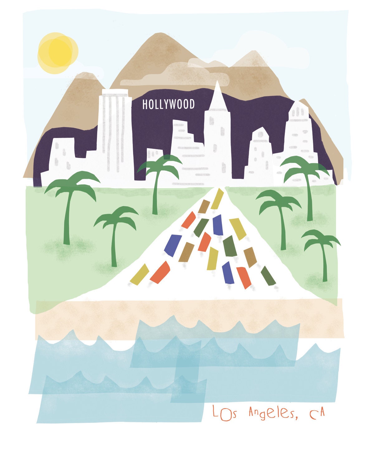 Los Angeles art print - 11x14 - LA California CA downtown skyline city poster wall decor