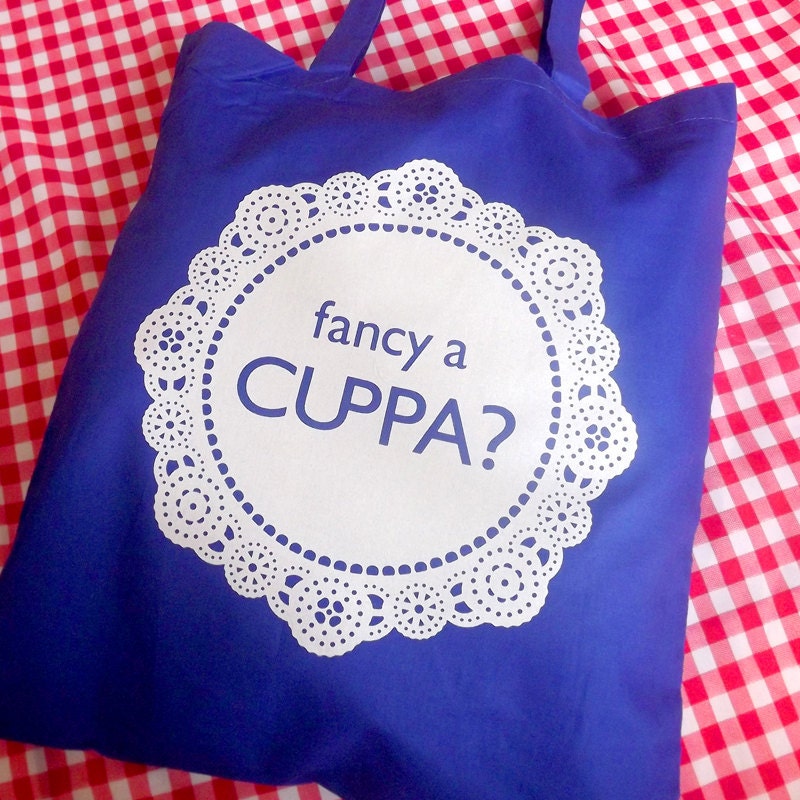 Fancy A Cuppa Screenprinted Tote Bag by hello DODO - tea, teacup, doily, English