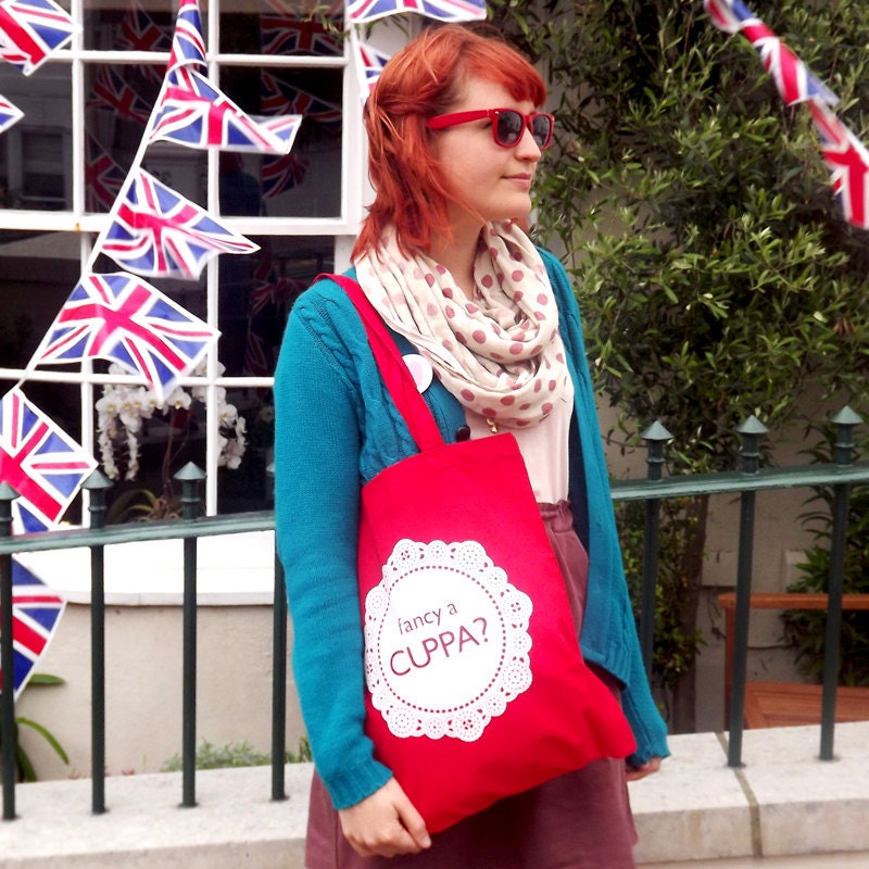 Fancy A Cuppa Screenprinted Tote Bag by hello DODO - tea, teacup, doily, English