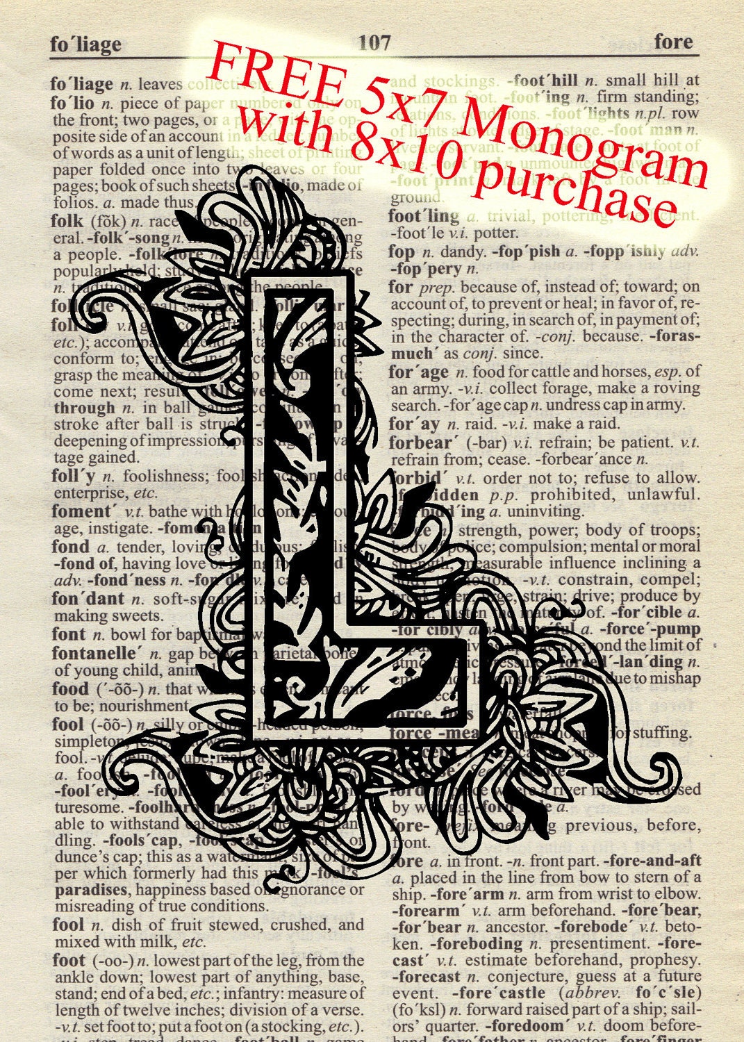 Vintage Dictionary Coffee Decor Print - plus FREE 5x7 monogram
