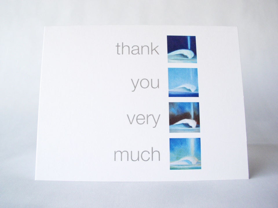 Beach Themed "Thank You Very Much" Note Cards, Waves. Blank. (Set of 8)