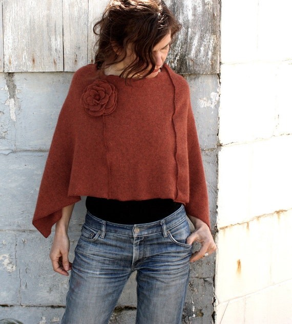 Eco Cashmere and Wool Poncho, WOMENS CLOTHING, Womens Burnt Orange
