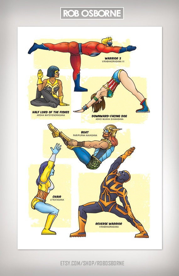 SUPERHERO YOGA Super Pop Art Print 11x17 by Rob Osborne
