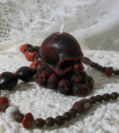 Set of 4 Skull Beeswax Candles Surrounded By Small Little Skulls