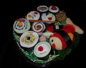 Deluxe Diaper Sushi Set - with Handmade Baby Gift Set