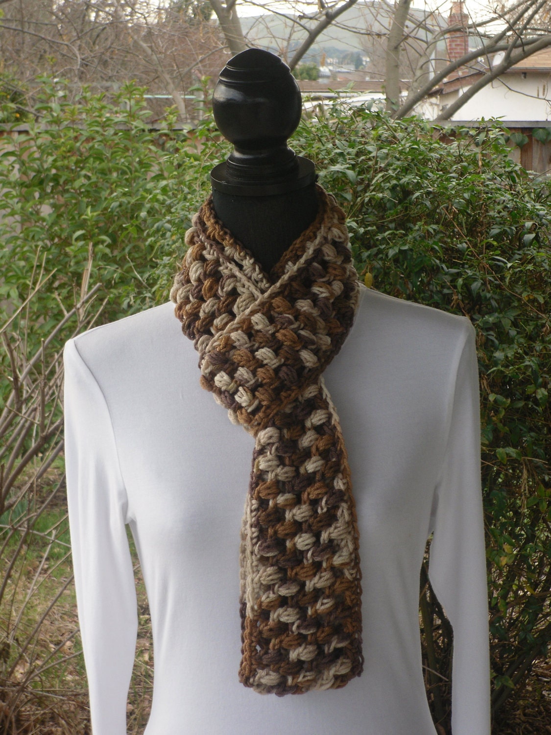 Infinity Eternity Cowl Neck Warmer Scarf Adobe Brown Tan Taupe Cluster Crochet READY TO SHIP