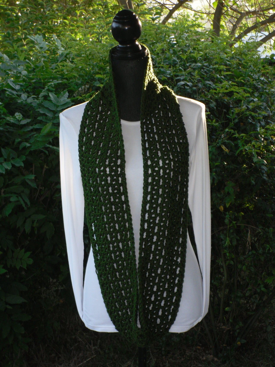 Ladder Infinity Eternity Cowl Neck Warmer Circle Scarf Dark Leaf Green Cluster Crochet