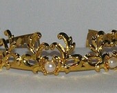 Gold plated pearl  tiara with combs wedding bridal prom flower girl birthday party