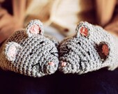 FOR KIDS Mouse Mittens Gloves Gift Wool Crochet Winter Cold Days Woman Girl Teens Cozy  Grey Animals Fun