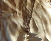 Chain necklace with pink briolette stone & rose quartz beaded drop pendant
