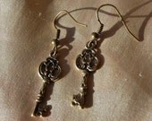 Vintage style bronze skeleton key charm earrings