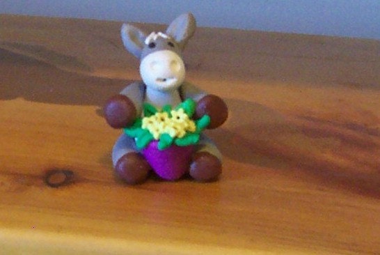 Donkey and flowers figurine handmade