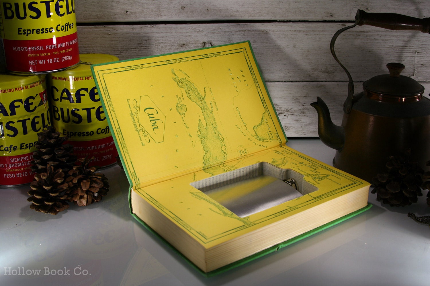 Hollow Book Safe & Whiskey Hip Flask - Islands in the Stream (ERNEST HEMINGWAY)