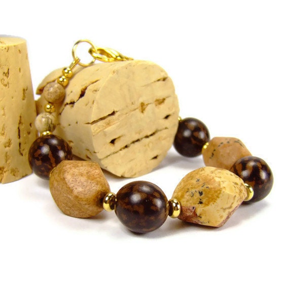 Chunky Gemstone Bracelet, Picture Jasper Bracelet, Chakra Balancing Bracelet
