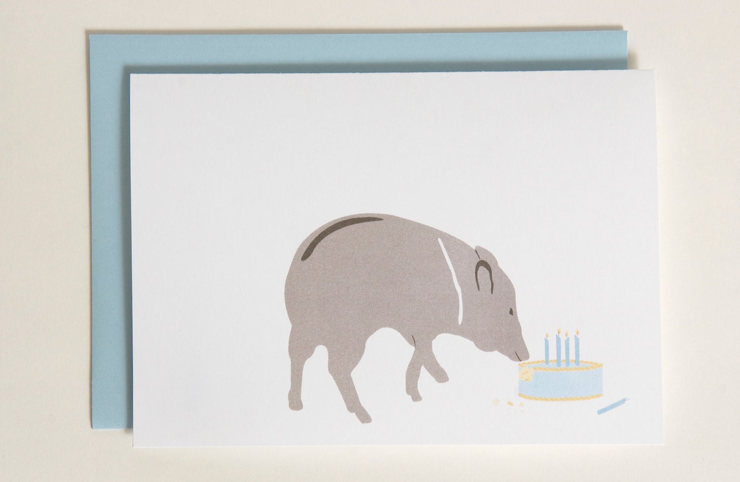 Birthday Card - Wild Pig / Javelina Eating Birthday Cake
