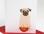 Pug eating Noodles - Blank Card