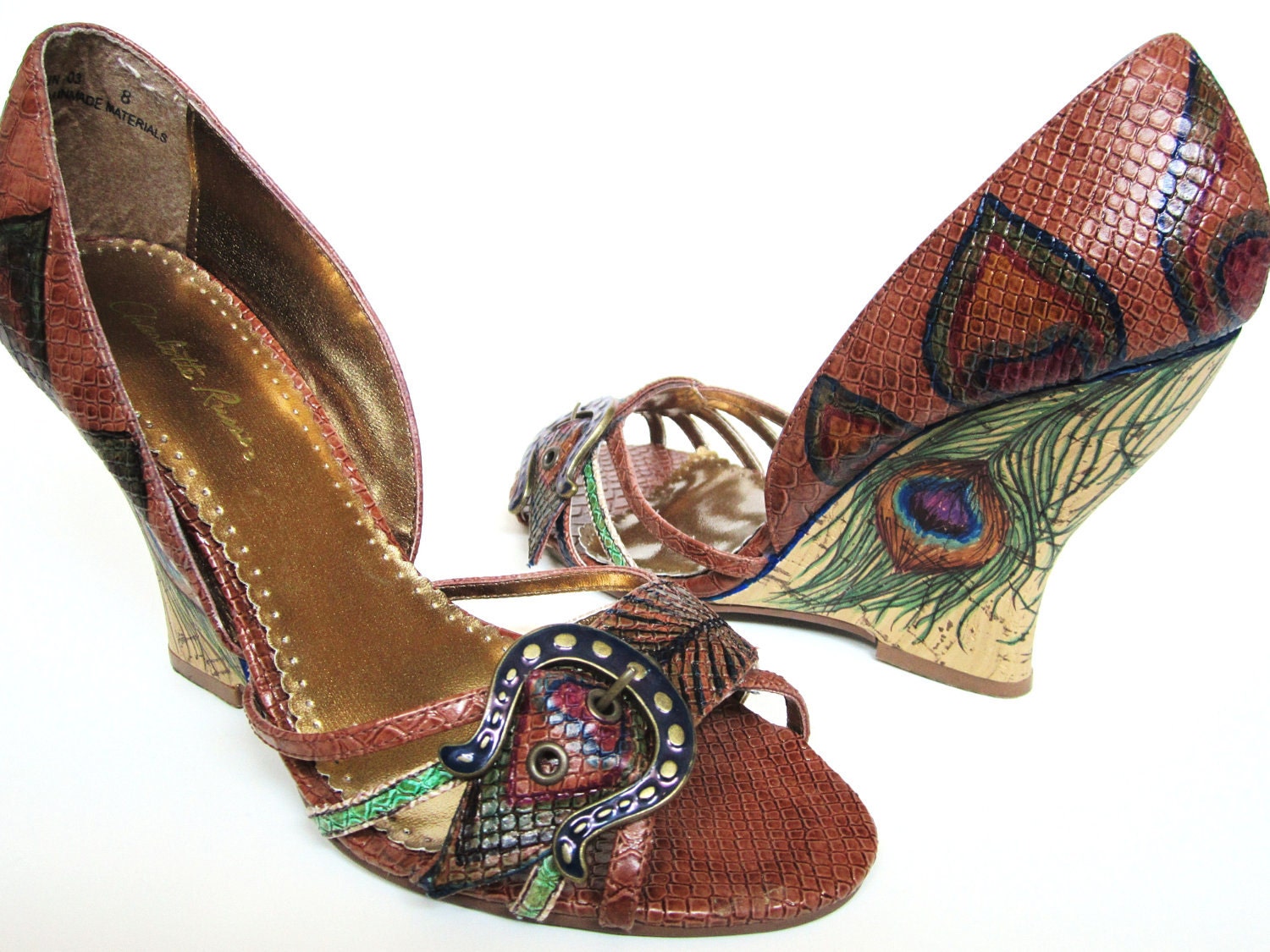 Hand Painted Wedding Shoes- Peacock Bridal Shoes- Peacock Feather High Heels