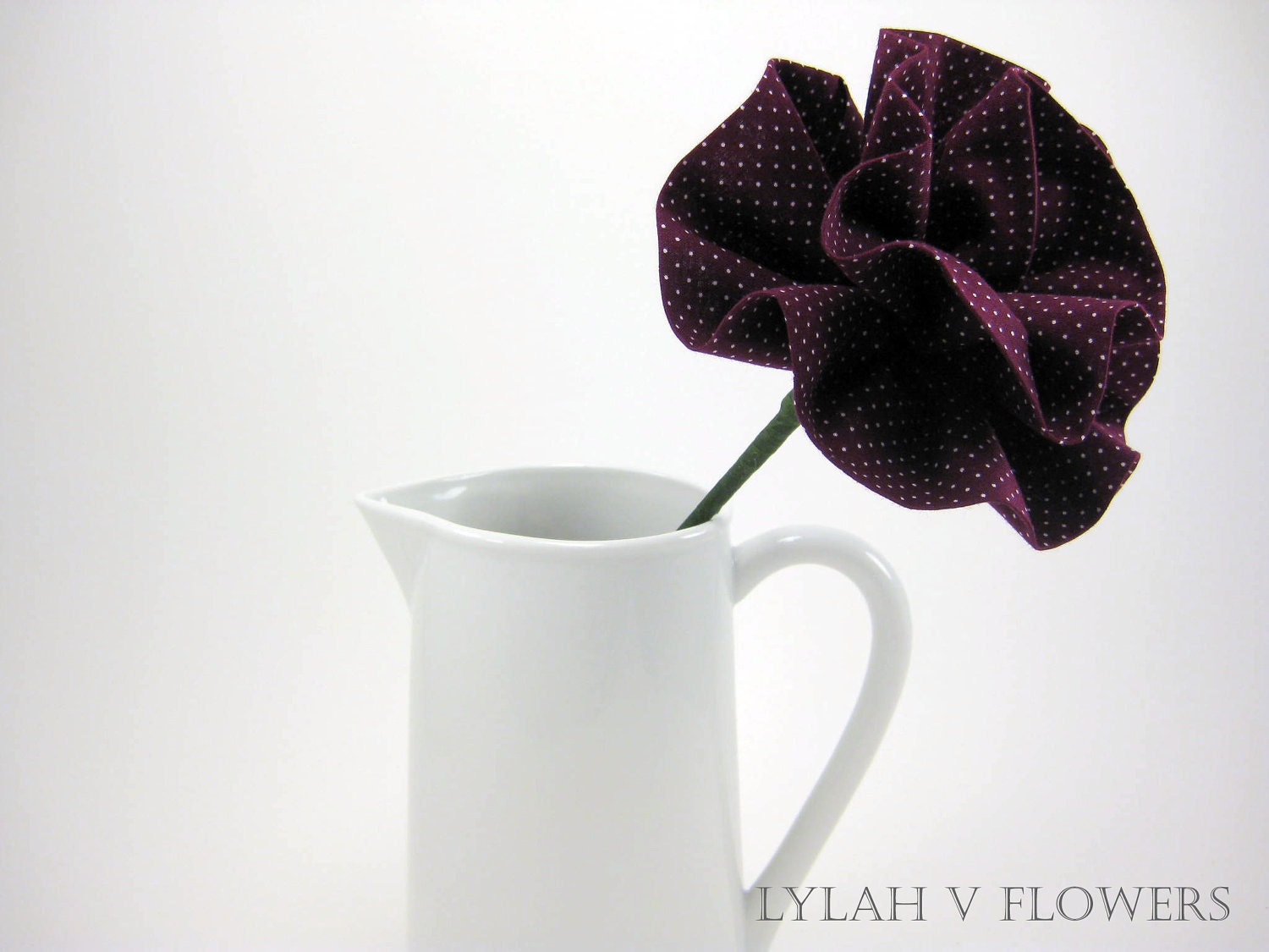 Large Bloom Stemmed Flower : Mulberry Mini Dots - Stemmed Cotton Flower - Fabric Flower - Handmade Fabric Flower - Bridal Flowers
