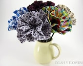 Fabric Flower Arrangement - Stemmed Flowers - 7 Cotton Flowers with Ceramic Vase