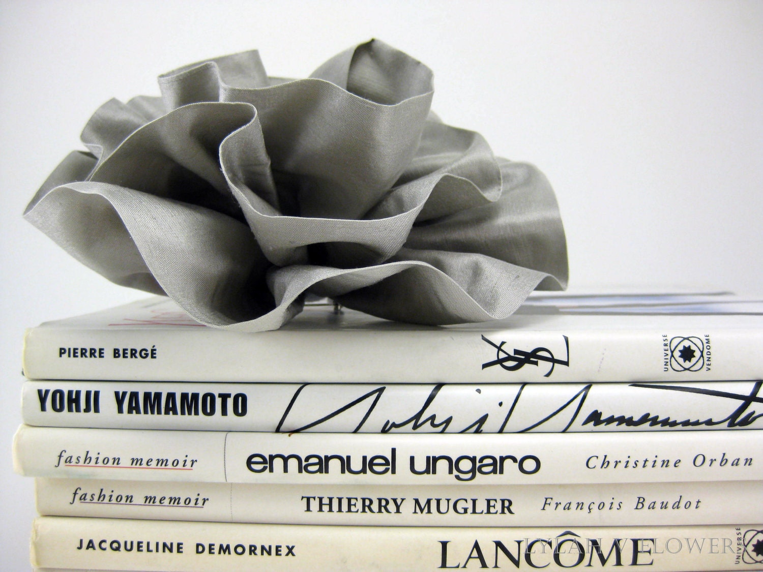 Silk Fabric Flower Brooch: Large Bloom in Silver