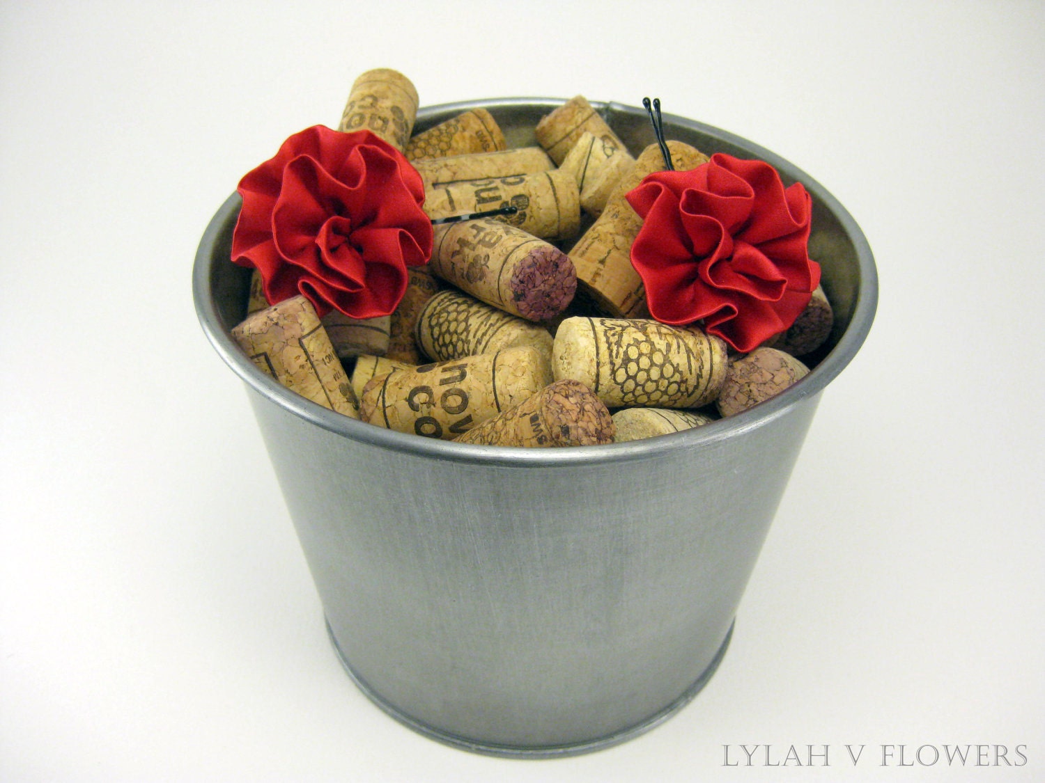 Silk Fabric Flower Hairpins - Flower Girl Hairpins - Extra Small Blooms in Red Rose (2 PC)